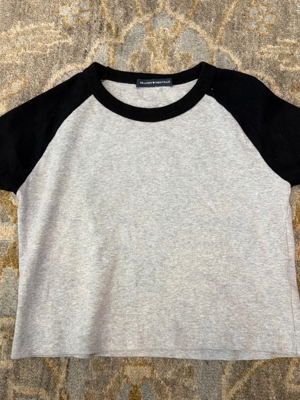 Brandy Melville Gray Body with Black Raglan Sleeves Tee